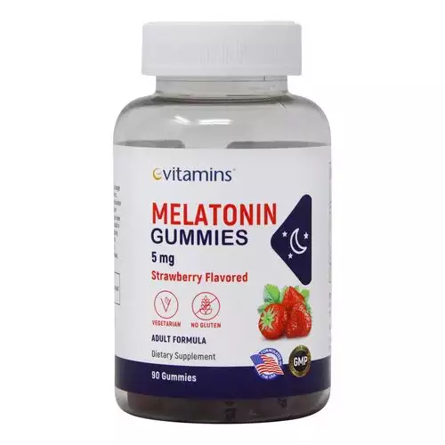 eVitamins Melatonin Strawberry - 5 mg - 90 Strawberry Gummies - 318163_front2021.webp