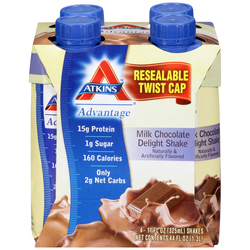 Atkins Advantage Shake, Milk Chocolate Delight - 4 Shakes (11 oz each)
