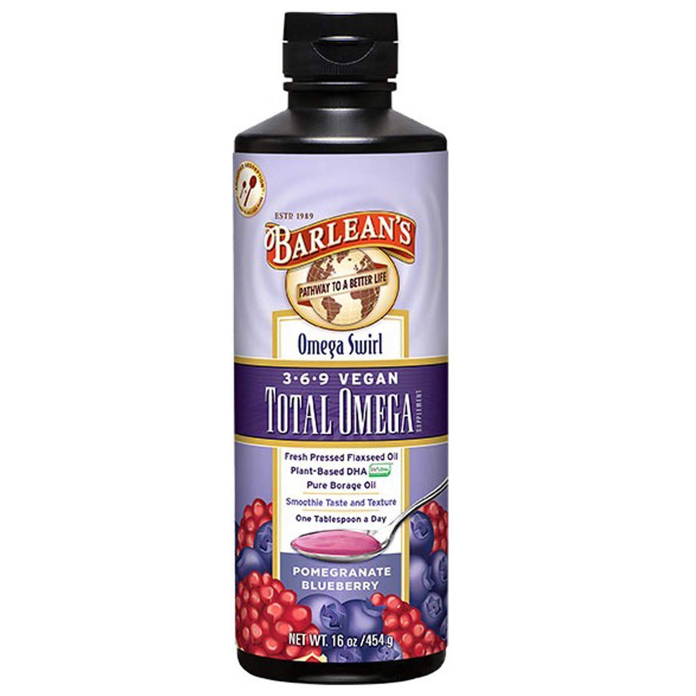 Barlean's Total Omega Vegan Swirl Pomegranate Blueberry - 8 fl oz - Fr...
