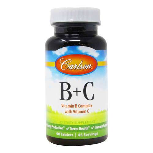 Carlson Labs B + C Vitamin B Complex with Vitamin C - 90 Tablets - 359502_front2020.jpg