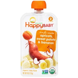 Happy Baby Organic Baby Food Stage 2 Simple Combos, Apricot and Sweet Potato - 16 - 3.5 oz Pouches