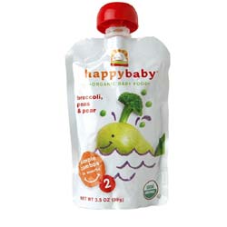 Happy Baby Organic Baby Food Stage 2 Simple Combos, Broccoli, Peas and Pear - 16 - 3.5 oz Pouches
