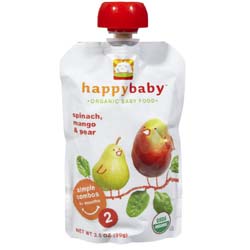 Happy Baby Organic Baby Food Stage 2 Simple Combos, Spinach, Mango and Pear - 16 - 3.5 oz Pouches