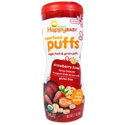 Happy Baby Happy Puffs, Strawberry - 6 - 2.1 oz Cans