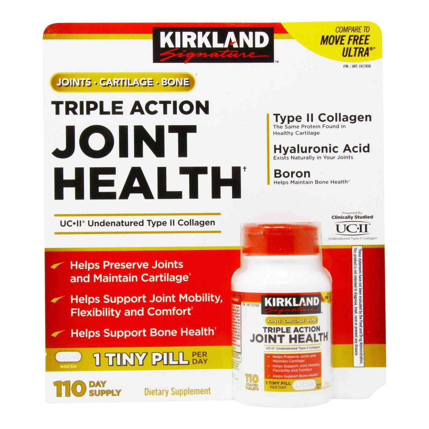 Boron and HA 110 Count Kirkland Triple Action Joint Health Type II Collagen 