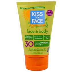 亲吻我的脸有机面部身体矿物质防晒霜，SPF 30 - 3.4液体盎司