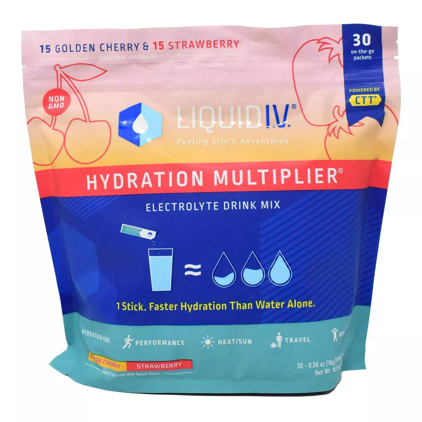 Liquid IV Hydration Multiplier, Golden Cherry and Strawberry - 30 Packets 