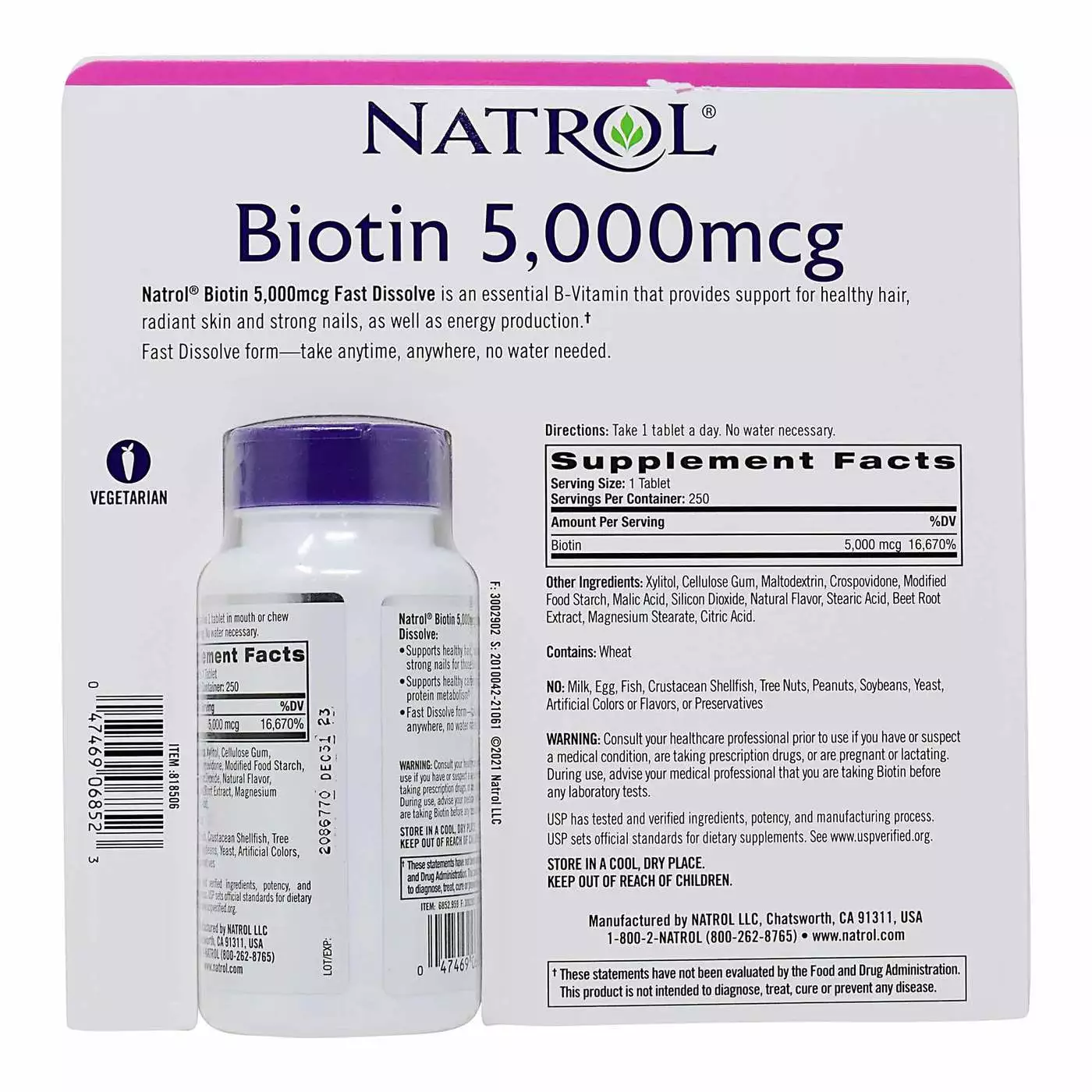 Natrol Biotin, Strawberry - 250 Tablets - eVitamins ประเทศไทย