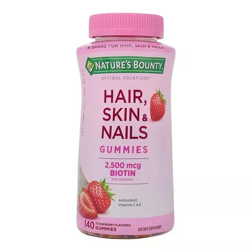 Nature's Bounty Optimal Solutions Hair- Skin Nails Gummies, Strawberry -  140 Gummies - eVitamins Việt Nam