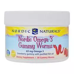 北欧北欧北欧omega -3软糖蠕虫，草​​莓-30粘毛蠕虫