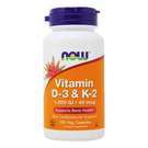 Vitamin D-3 and K-2 1000 IU / 45 mcg - 120 Vegetarian Capsules Yeast Free by Now Foods