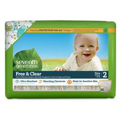 Seventh Generation Free and Clear Diapers, Stage 2 (12-18 lbs) - 36 Diapers