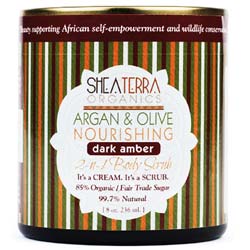 Shea Terra Organics Argan and Olive 2-in-1 Body Scrub, Dark Amber - 8 oz