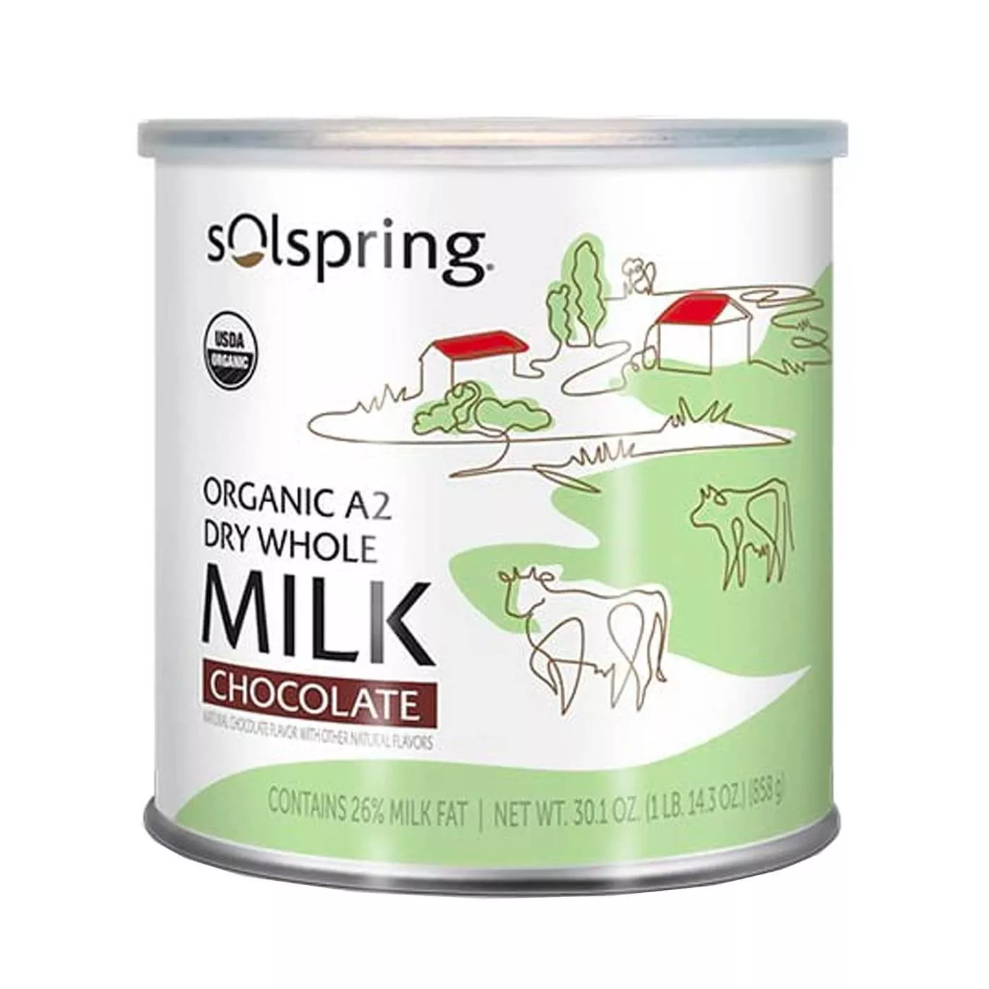 Solspring Organic A2 Dry Whole Milk, Chocolate - 17.4 oz (493 g 