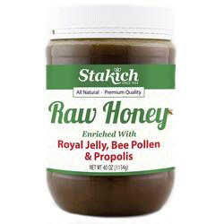 Stakich Raw Honey with Royal Jelly- Bee Pollen and Propolis - 40 oz