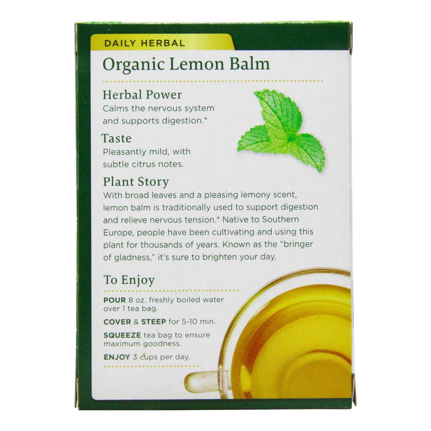 Traditional Medicinals Organic Teas Lemon Balm 16 Tea Bags Each/Pack of 3 